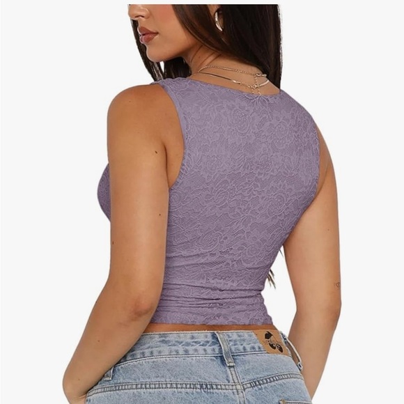 NWT ReoRia Hazy Lilac Lace Double Lined V-Neck Tank Top XL - Picture 3 of 8